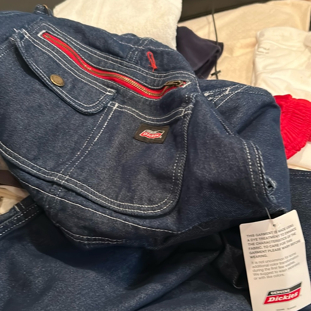 Dickies Blue Denim Overalls with Red Accents